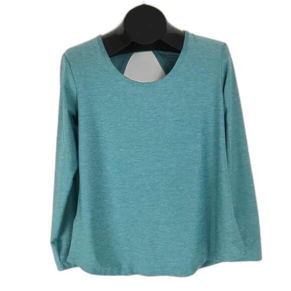 Eddie Bauer Cutout Long Sleeve Active Tee Women's Medium Blue Jersey Knit Hiking - Picture 1 of 12